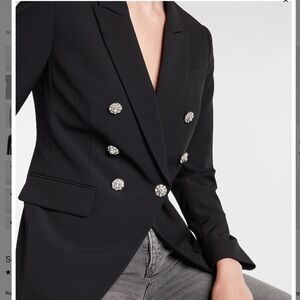 Express Black Embellished Button Double Breasted Blazer
